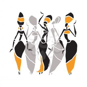 Beautiful dancers silhouette isolated on white background. Tribal women. Vector illustration