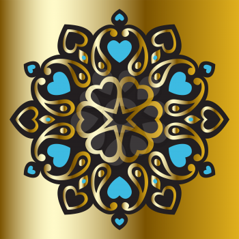 Ornament Mandala on black background. Ethnic vintage pattern. Geometric circle element, Hand drawn Vector illustration.