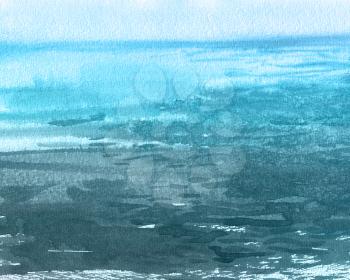 Ocean landscape. Beautiful watercolor hand painting illustration
