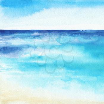 Ocean landscape. Beautiful watercolor hand painting illustration.