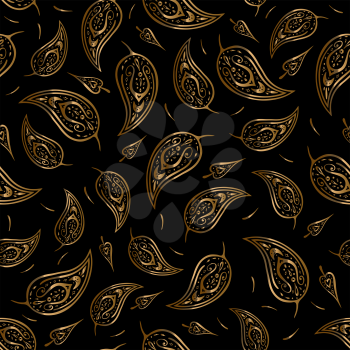 Paisley Beautiful golden seamless background. Elegant Hand Drawn vintage Pattern