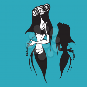 Beautiful muslim woman in black Hijab. Silhouette. Hand drawn vector illustration.