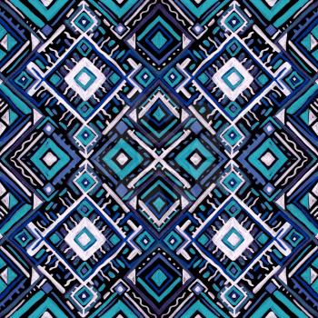 Ikat ornament. Tribal design with chevron ornaments. Seamless pattern in Aztec style. Hand Drawn folklore pattern