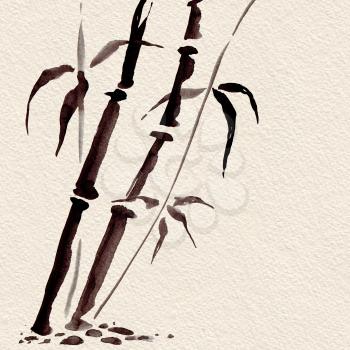 Bamboo in Chinese style. Beautiful watercolor hand painting illustration.