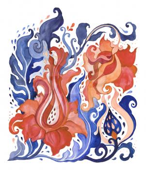 Paisley. Hand Drawn Boho ornament. Watercolor Hand painted illustration, isolated