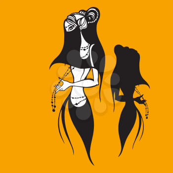 Beautiful muslim woman in black Hijab. Silhouette. Hand drawn vector illustration.