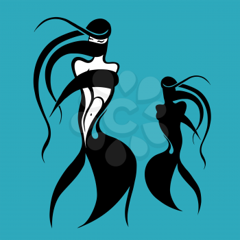 Beautiful muslim woman in black Hijab. Silhouette. Hand drawn vector illustration.