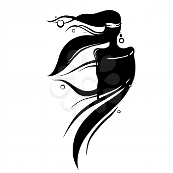 Beautiful muslim woman in black Hijab. Silhouette. Hand drawn vector illustration.