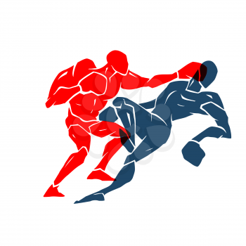 Silhouette of two professional boxer. Boxing match. vector illustration on white background