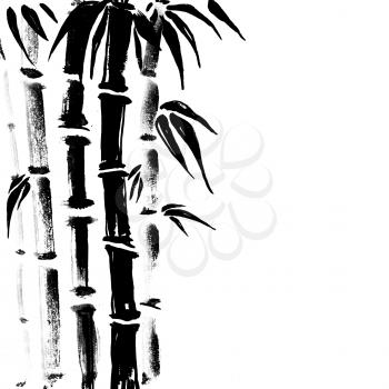 Bamboo in Japanese painting style. Traditional Beautiful watercolor hand drawn illustration