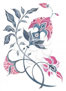 Abstract Flower. Hand Drawn Floral Pattern. Watercolor illustration, vintage style