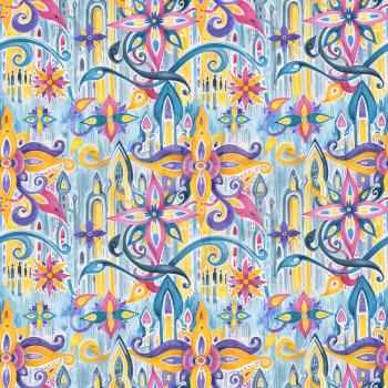 Watercolor East Seamless pattern, multicolored hand drawn illustration