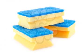 Pile of sponges isolated on white background.