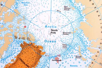 North Pole and Arctic Ocean map.