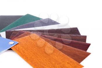 Wood coating color samples on white background.