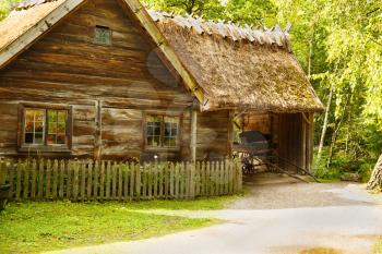 Traditional old farmhouse at Skansen park, the first open-air museum and zoo, located on the island Djurgarden.