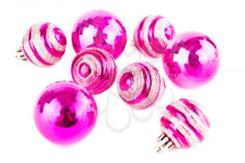 Christmas pink balls isolated on white background.