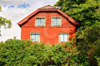 Traditional old house at Skansen, the first open-air museum and zoo, located on the island Djurgarden in Stockholm, Sweden.