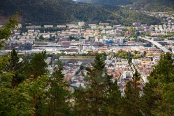 Top view of Bergen city in Norway.