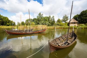 The medieval boats in The Middle Ages Center, the experimental living history museum in Sundby Lolland, Denmark.