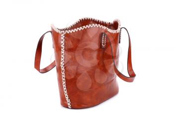 Brown leather handbag  isolated on white background.