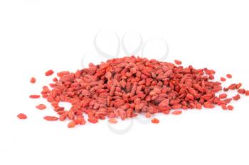 Pile of goji berries isolated on white background.