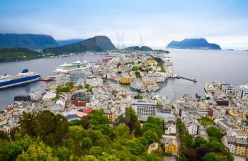 Top view of Alesund city in Norway.
