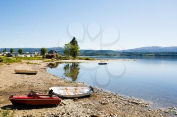 Landscape with camping place and lake in Norway.