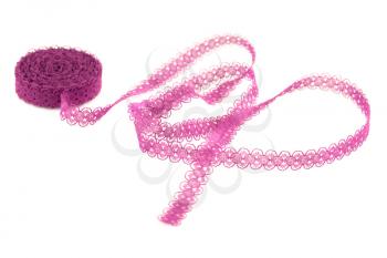 Pink lace tape isolated on white background.