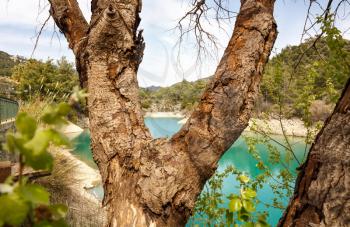 Beautiful Saittas dam with mountains in Cyprus.