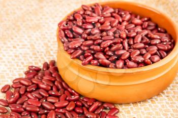 Red kidney beans in the ceramic pot.