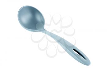 Gray plastic kitchen utensil ladle isolated on white background.