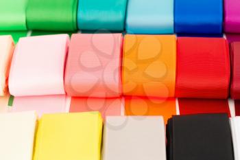 Colorful grosgrain ribbons tapes close up picture.