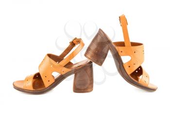 The pair of stylish leather shoes isolated on white background.