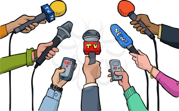 Cartoon media interview on a white background vector illustration