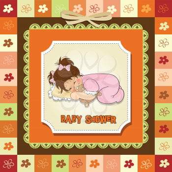 Royalty Free Clipart Image of a Little Girl and Teddy Bear on a Shower Invitation