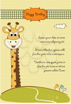 Royalty Free Clipart Image of a Birthday Card With a Giraffe