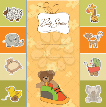 Royalty Free Clipart Image of a Baby Shower Invitations With a Teddy Bear in a Shoe