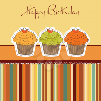Royalty Free Clipart Image of Cupcakes on a Birthday Card