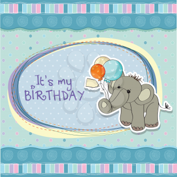 Royalty Free Clipart Image of a Birthday Invitation With an Elephant on It