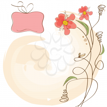 Royalty Free Clipart Image of a Floral Background With a Label in the Top Corner