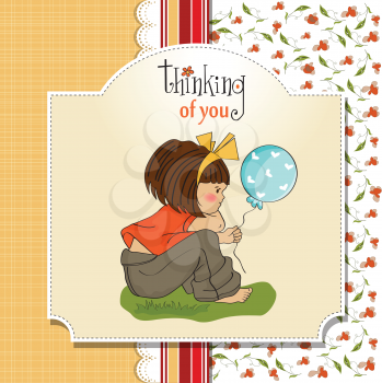 Royalty Free Clipart Image of a Little Girl on a Thinking of You Card