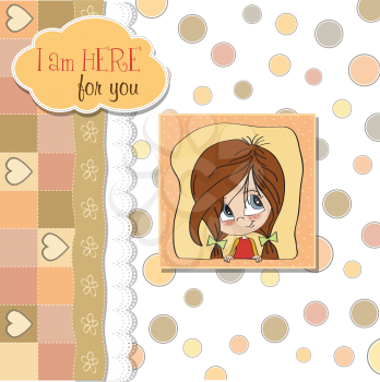 Royalty Free Clipart Image of a Girl on a Card With the Words I Am Here For You