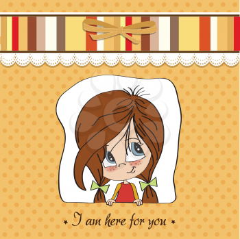 Royalty Free Clipart Image of a Young Girl on a Card With the Words I Am Here For You
