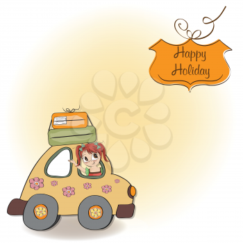 Royalty Free Clipart Image of a Happy Girl in a Card on a Happy Holiday Message