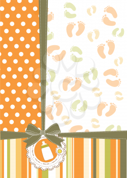 Royalty Free Clipart Image of a Background With a Baby Bottle in a Lace Wreath