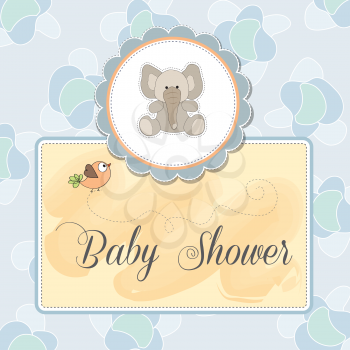 Royalty Free Clipart Image of a Baby Shower Invitation With an Elephant and Bird