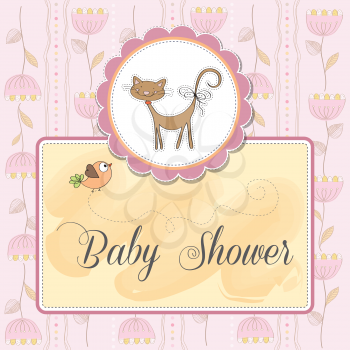 Royalty Free Clipart Image of a Baby Shower Invitation With a Cat