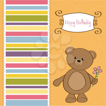 Royalty Free Clipart Image of a Bear With a Flower
