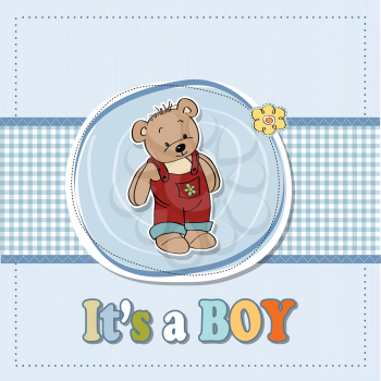 Royalty Free Clipart Image of a Boy Birth Announcement With a Bear